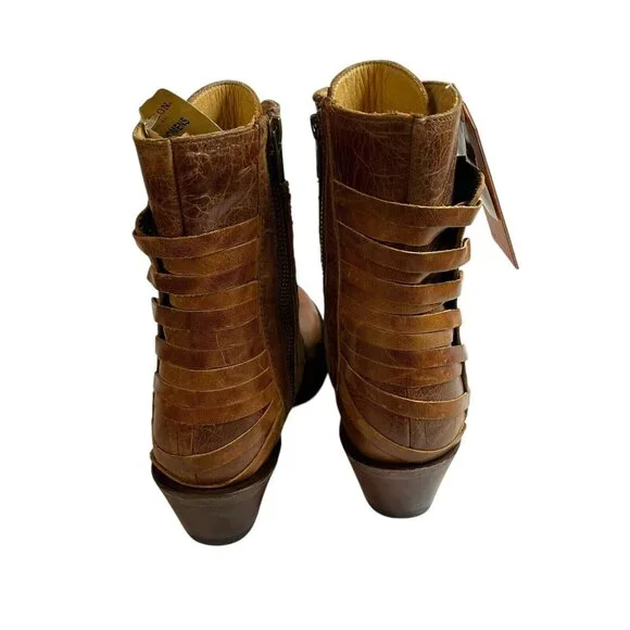 Stetson Caiman Brown Handmade Laced Back Vamp Shortie Boots Booties NWT Size 7 - Picture 3 of 7